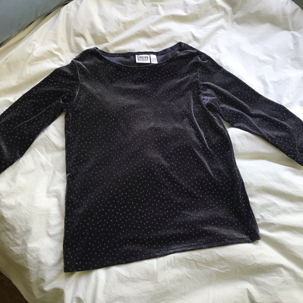 Beaded Velvet Top Blue Grey